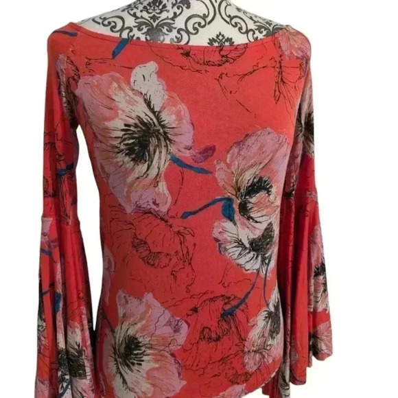 Free People We The Free Birds Of Paradise Printed Top Orange Women's size Medium - Picture 6 of 13